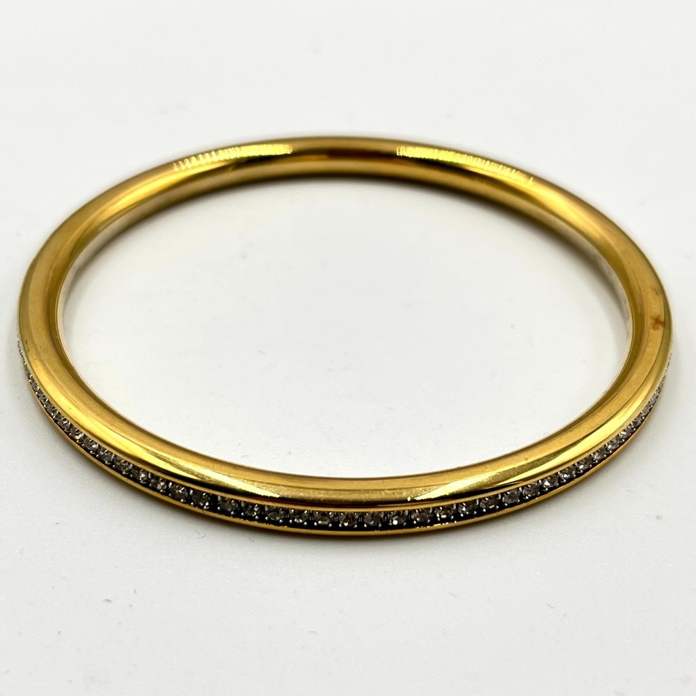 VTG Y2K Gold Tone Pavé Rhinestone Inlay Bangle Bracelet Minimalist Stackable 90s